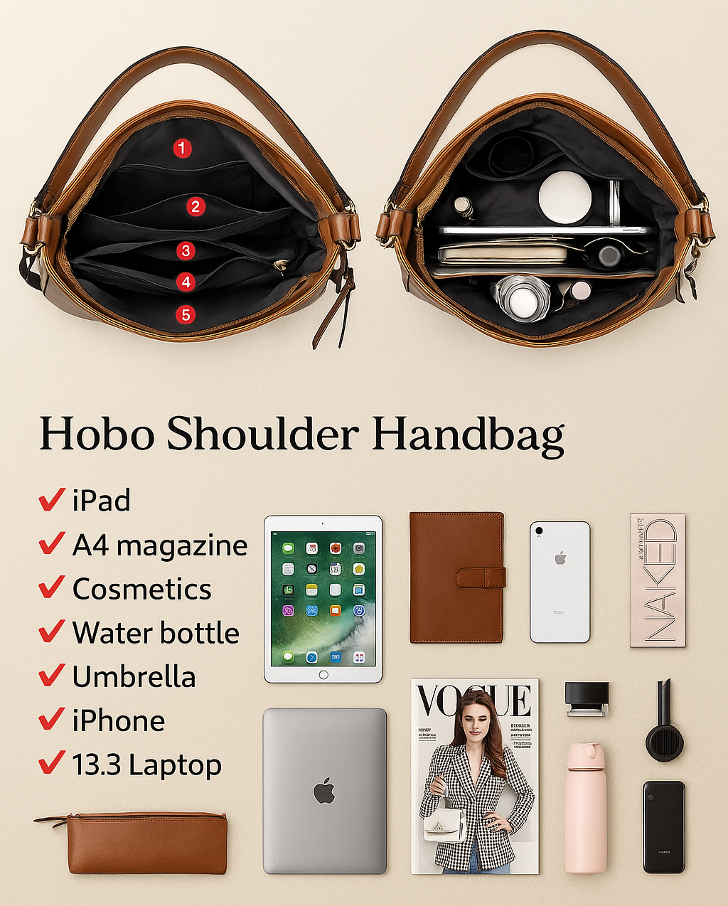 Libra Soft Hobo Anti-Theft Handbag + FREE Pouch Wallet