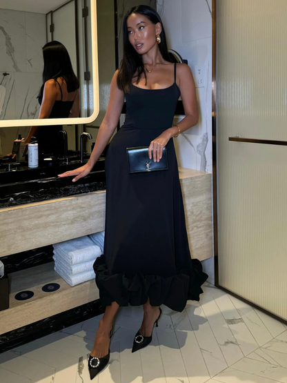 Cloud Bloom – Ruffle-Hem Midi Dress