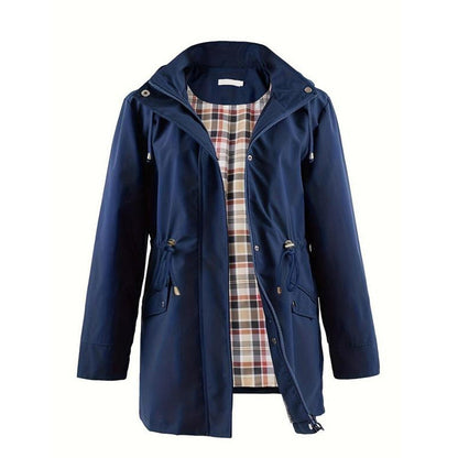 Long Hooded Zipper Windbreaker 🧥 – Drawstring Waist-Cinching, Slimming Fit for Daily Commute & Errands 👜