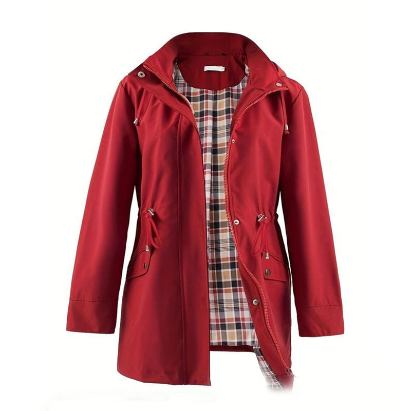 Long Hooded Zipper Windbreaker 🧥 – Drawstring Waist-Cinching, Slimming Fit for Daily Commute & Errands 👜